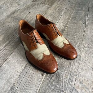 Brown and Cream Wingtip Oxford Shoes with Brogue Detailing